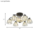 Frosted Glass Tiffany Style Ceiling Light Fixture - White/Yellow/Blue Semi-Flush Mount