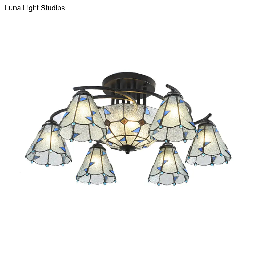 Frosted Glass Tiffany Style Ceiling Light Fixture - White/Yellow/Blue Semi-Flush Mount