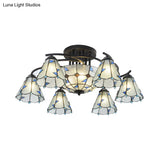 Frosted Glass Tiffany Style Ceiling Light Fixture - White/Yellow/Blue Semi-Flush Mount