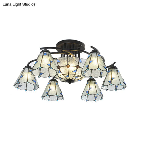 Frosted Glass Tiffany Style Ceiling Light Fixture - White/Yellow/Blue Semi-Flush Mount