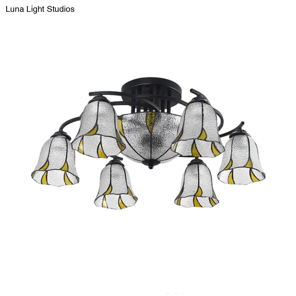 Frosted Glass Tiffany Style Ceiling Light Fixture - White/Yellow/Blue Semi-Flush Mount