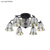 Frosted Glass Tiffany Style Ceiling Light Fixture - White/Yellow/Blue Semi-Flush Mount