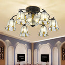 Frosted Glass Tiffany Style Ceiling Light Fixture - White/Yellow/Blue Semi-Flush Mount
