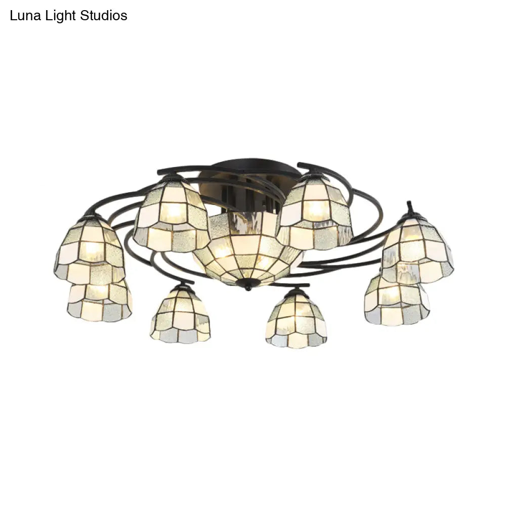 Frosted Glass Tiffany Style Ceiling Light Fixture - White/Yellow/Blue Semi-Flush Mount