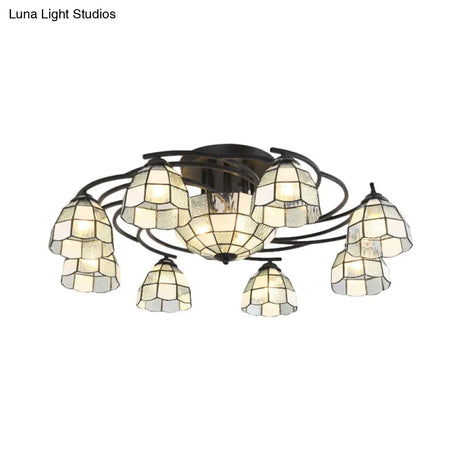 Frosted Glass Tiffany Style Ceiling Light Fixture - White/Yellow/Blue Semi-Flush Mount
