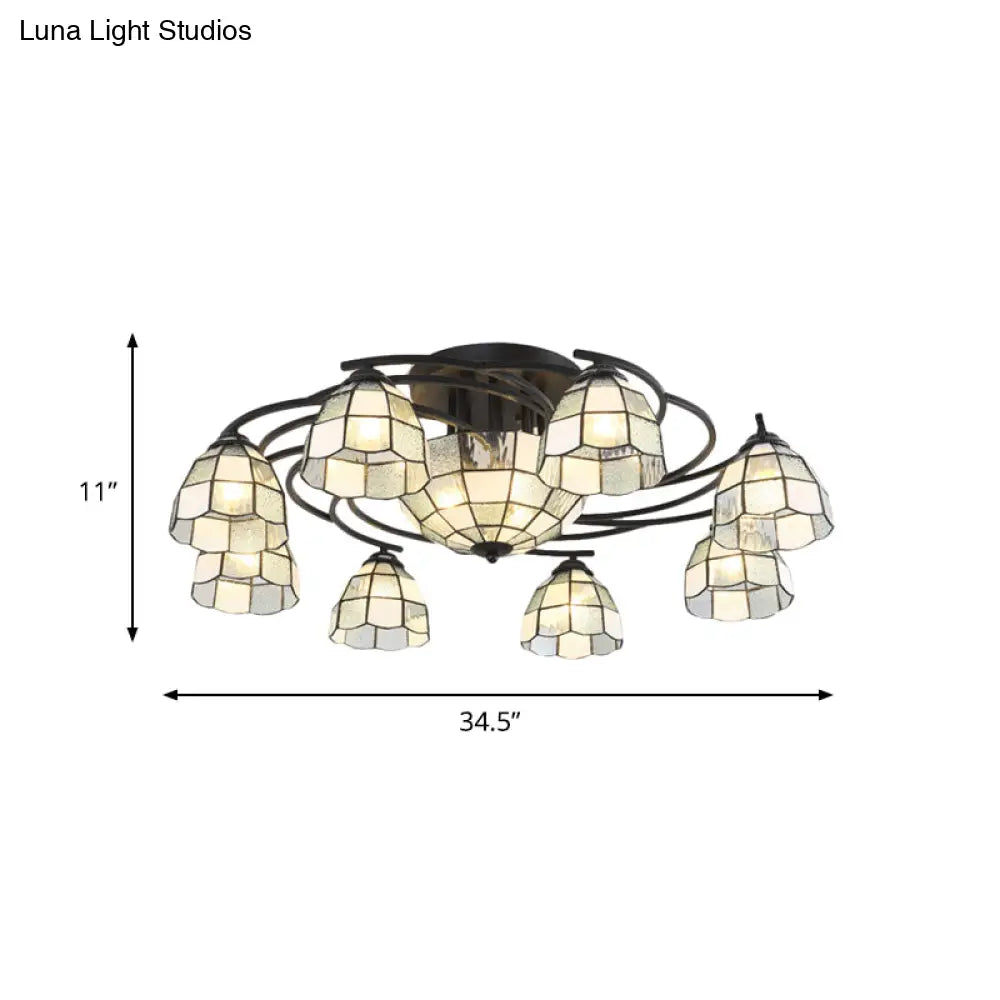 Tiffany Style Frosted Glass Semi-Flush Mount Light With Domed/Cone/Bell Shades - 9/11 Lights