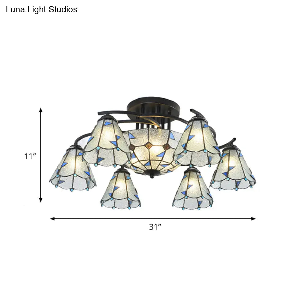 Frosted Glass Tiffany Style Ceiling Light Fixture - White/Yellow/Blue Semi-Flush Mount