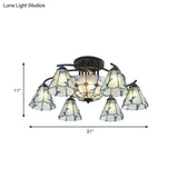 Frosted Glass Tiffany Style Ceiling Light Fixture - White/Yellow/Blue Semi-Flush Mount