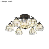 Frosted Glass Tiffany Style Ceiling Light Fixture - White/Yellow/Blue Semi-Flush Mount