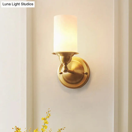 Frosted Glass Wall Lamp In Modernist Style 1-Light Living Room Sconce With Brass Fixture
