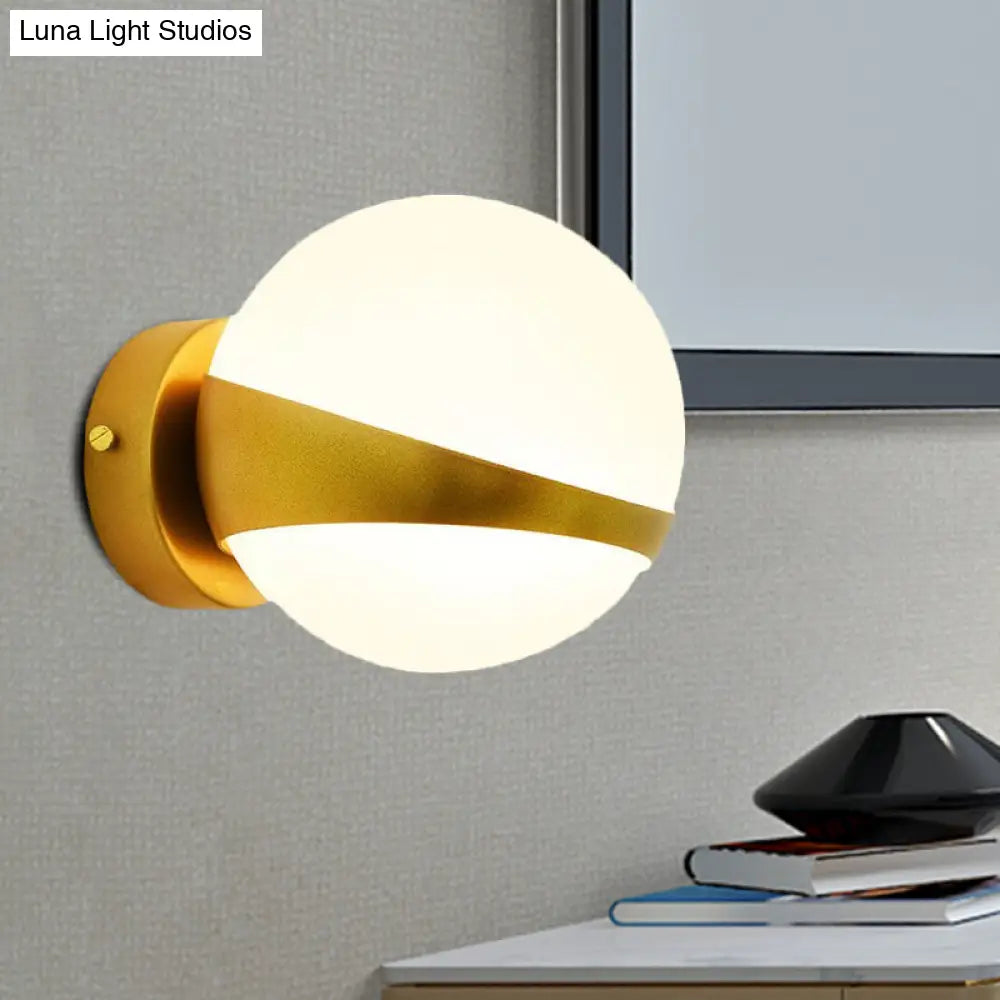 Frosted Glass Wall Lamp With Gold Finish - Modern Spherical Design (1/2 Heads)