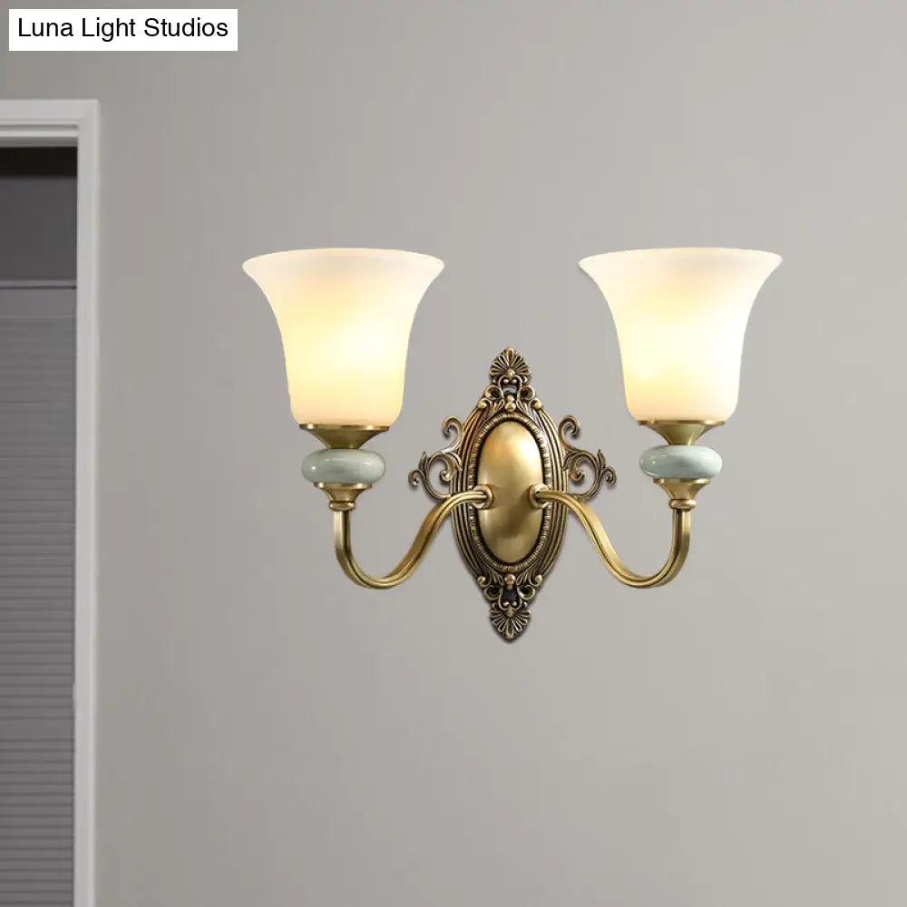 Frosted Glass Wall Lamp With Vintage Brass Finish For Bedside And Lighting