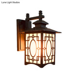 Frosted Glass Wall Lantern Sconce Light - Rustic Black/Bronze Courtyard Lighting