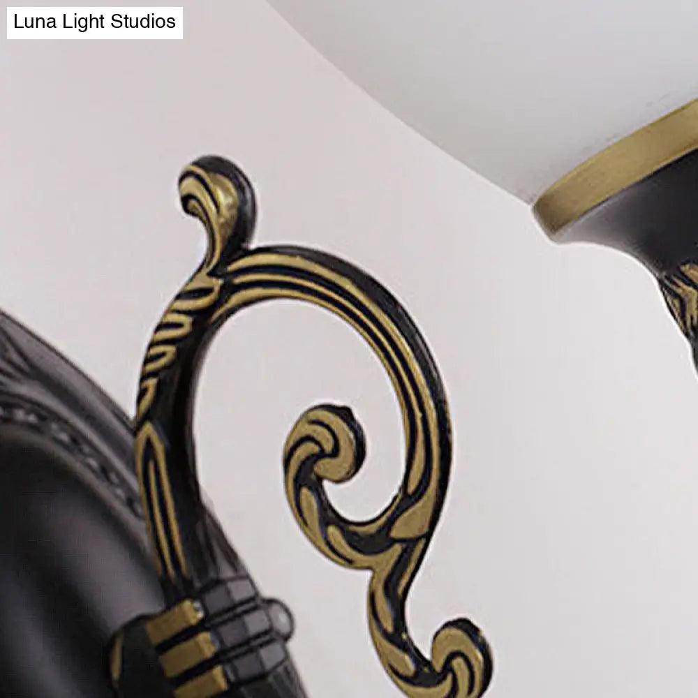 Frosted Glass Wall Sconce Light - Retro 1/2-Light Bedroom Lighting In Black