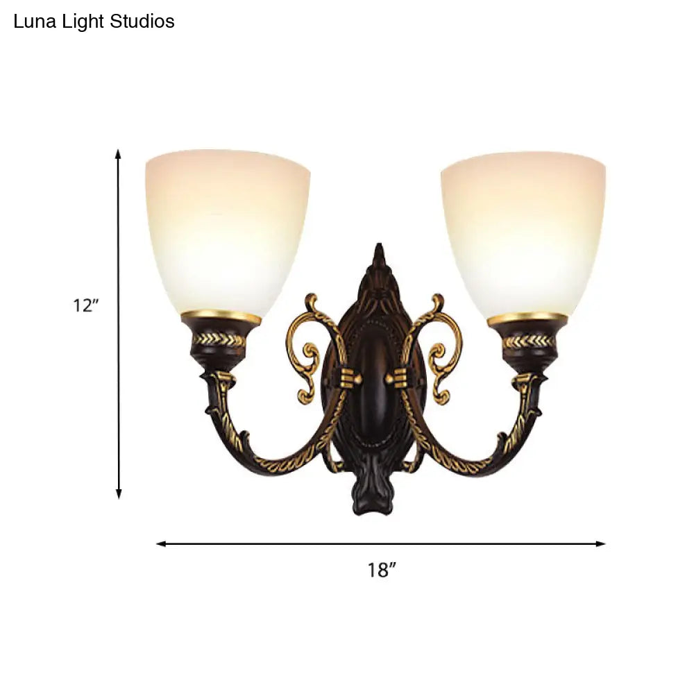 Frosted Glass Wall Sconce Light - Retro 1/2-Light Bedroom Lighting In Black