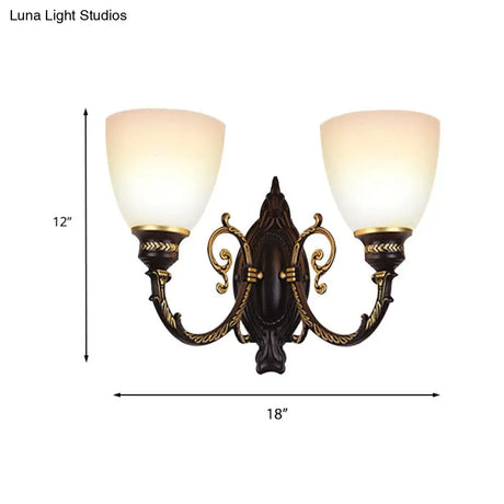 Frosted Glass Wall Sconce Light - Retro 1/2-Light Bedroom Lighting In Black