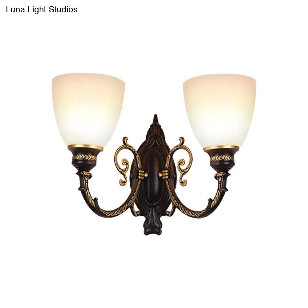 Frosted Glass Wall Sconce Light - Retro 1/2-Light Bedroom Lighting In Black