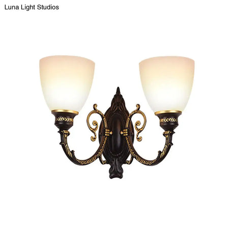 Frosted Glass Wall Sconce Light - Retro 1/2-Light Bedroom Lighting In Black