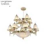 Frosted Glass White Chandelier Tiered Bell Shaped 15-Light Country Style Hanging Light