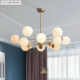 Frosted White Glass Ball Chandelier With Minimalist Gold Finish - Elegant Ceiling Light For Dining