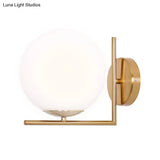 Frosted White Glass Ball Wall Light With Gold Arm - Minimalist 1 Head Lamp (Warm/White Light)