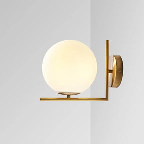 Frosted White Glass Ball Wall Light With Gold Arm - Minimalist 1 Head Lamp (Warm/White Light) /