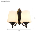 Frosted White Glass Cone Wall Light - Vintage Living Room Sconce Lighting (Black)