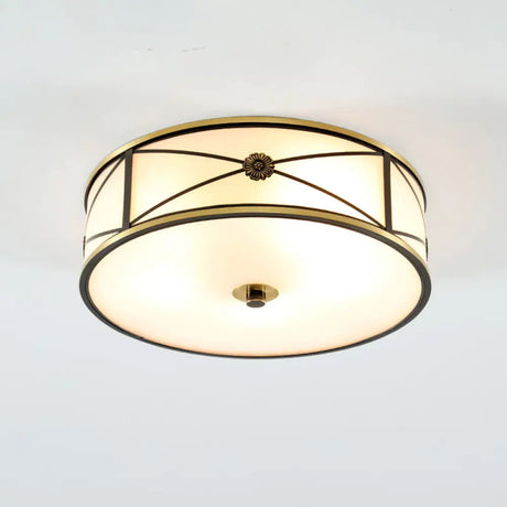 Frosted White Glass Flush Mount Ceiling Light For Bedroom - Traditional Drum Style / 18’