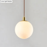 Frosted White Glass Pendant Lighting - 1-Light Brass Suspension Ceiling Lamp 6’’/8’’/10’’ Wide