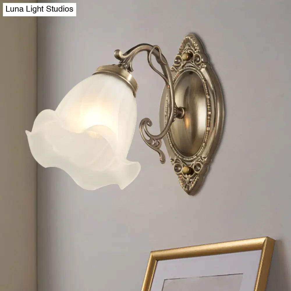 Frosted White Glass Ruffle Sconce Light - Traditional Corner Wall Mount In Bronze/Copper