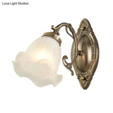 Frosted White Glass Ruffle Sconce Light - Traditional Corner Wall Mount In Bronze/Copper
