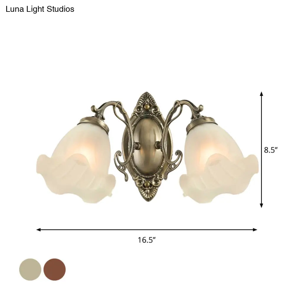Frosted White Glass Ruffle Sconce Light - Traditional Corner Wall Mount In Bronze/Copper