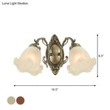 Frosted White Glass Ruffle Sconce Light - Traditional Corner Wall Mount In Bronze/Copper