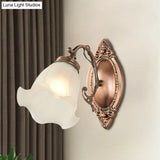 Frosted White Glass Ruffle Sconce Light - Traditional Corner Wall Mount In Bronze/Copper
