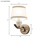 Frustum Shaped White Fabric Wall Lamp With Crystal Ornament Minimalist 1-Bulb Light Kit
