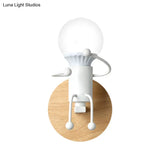Fun Robot Design Bedside Wall Sconce With Single Iron Lamp Socket For Kids - Available In Grey Green