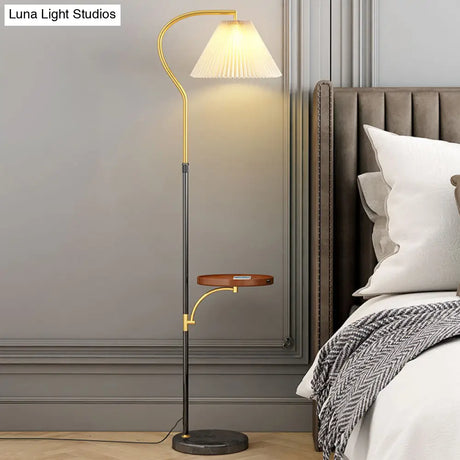 Gathered Empire Shade Floor Lamp - 1-Light Stand Up Design With Tray Classic Fabric Lighting