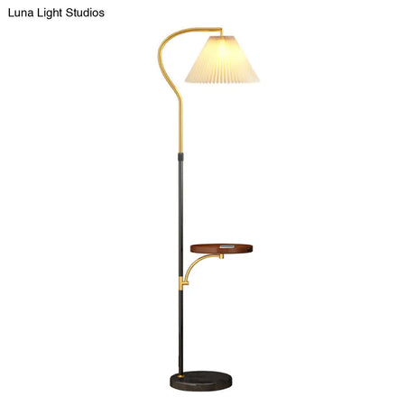 Gathered Empire Shade Floor Lamp - 1-Light Stand Up Design With Tray Classic Fabric Lighting