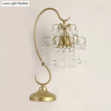 Geneviève - Gold 1 Head Bent Arm Frame Table Lamp Contemporary Crystal Beads Nightstand For Bedroom