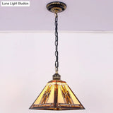 Geometric Art Glass Pendant Light - Mission Style With Stained Finish
