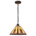Geometric Art Glass Pendant Light - Mission Style With Stained Finish Yellow