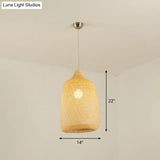 Geometric Beige Pendant Light With Asian Design - Bamboo Suspension Fixture