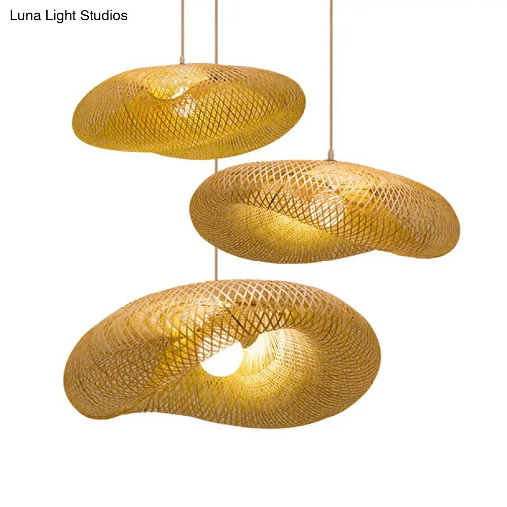 Geometric Beige Pendant Light With Asian Design - Bamboo Suspension Fixture
