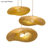 Geometric Beige Pendant Light With Asian Design - Bamboo Suspension Fixture