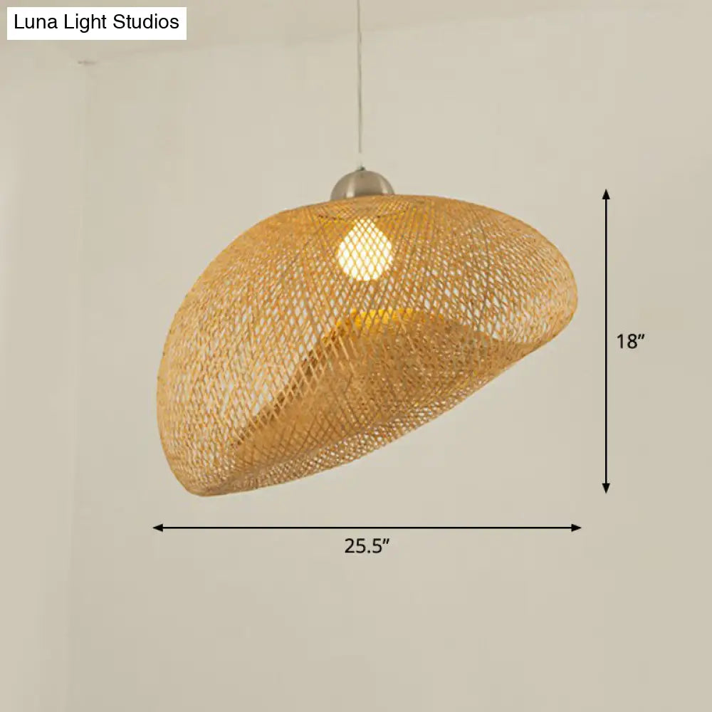 Geometric Beige Pendant Light With Asian Design - Bamboo Suspension Fixture