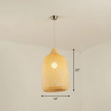 Geometric Beige Pendant Light With Asian Design - Bamboo Suspension Fixture / B
