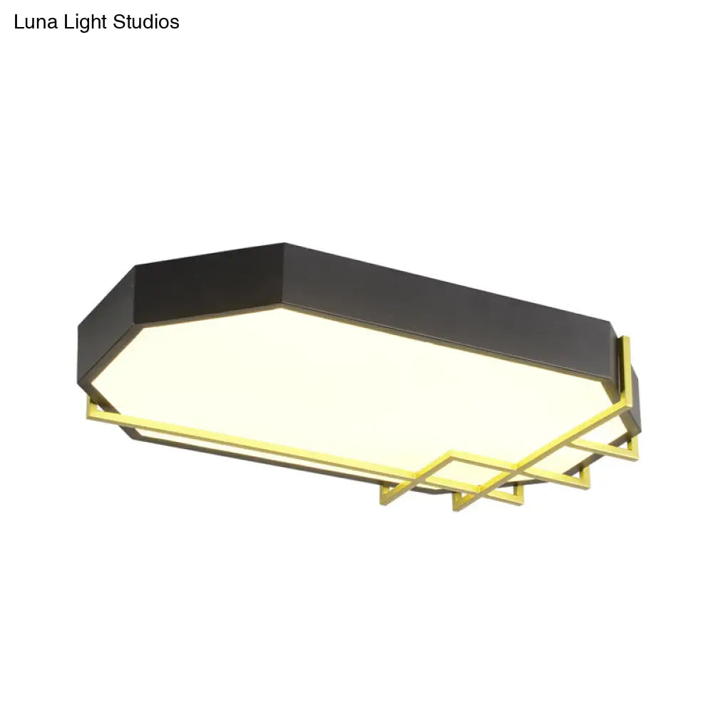 Geometric Black - Gold Ceiling Light: Modern Led Metal Flushmount Lamp (23.5’/31.5’ Long)