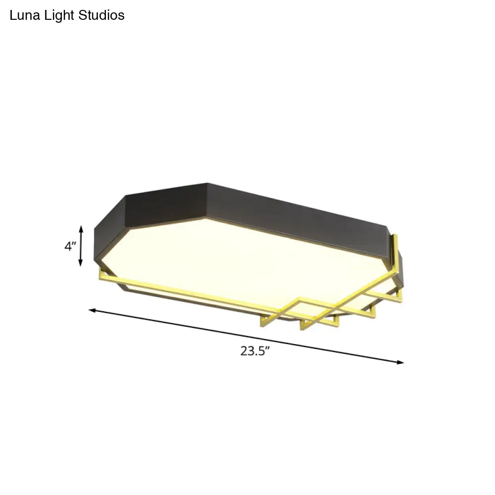 Geometric Black - Gold Ceiling Light: Modern Led Metal Flushmount Lamp (23.5’/31.5’ Long)