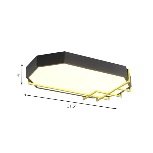 Geometric Black-Gold Ceiling Light: Modern Led Metal Flushmount Lamp (23.5/31.5 Long)