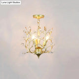 Geometric Brass Semi Flush Crystal Ceiling Mount - Traditional 1-Light Fixture For Hallways